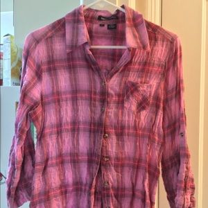 Ingrish Button Back Plaid Blouse